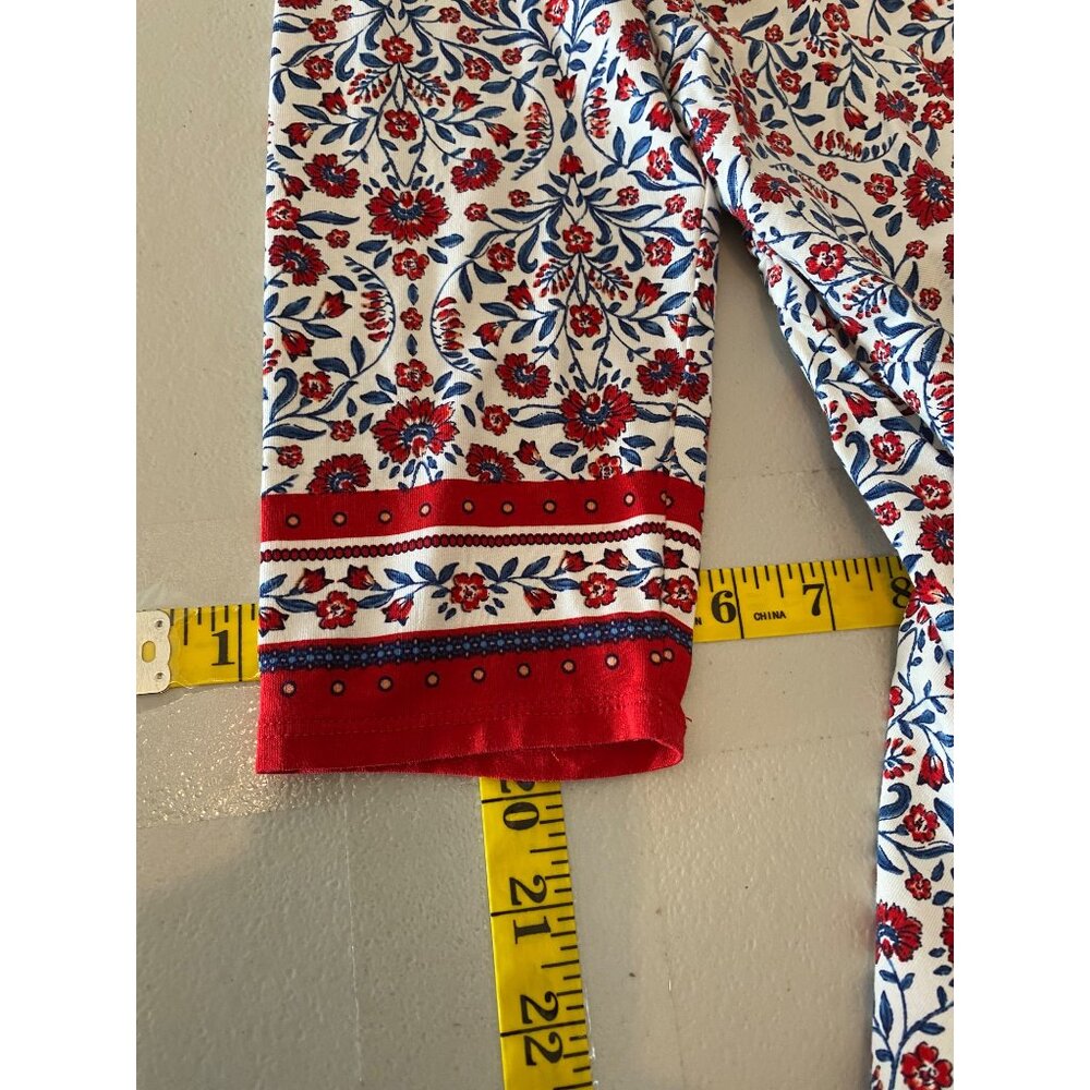 Lands End Dress V-Neck Long Sleeve Red & Blue Floral Pattern Medium - Picture 10 of 10